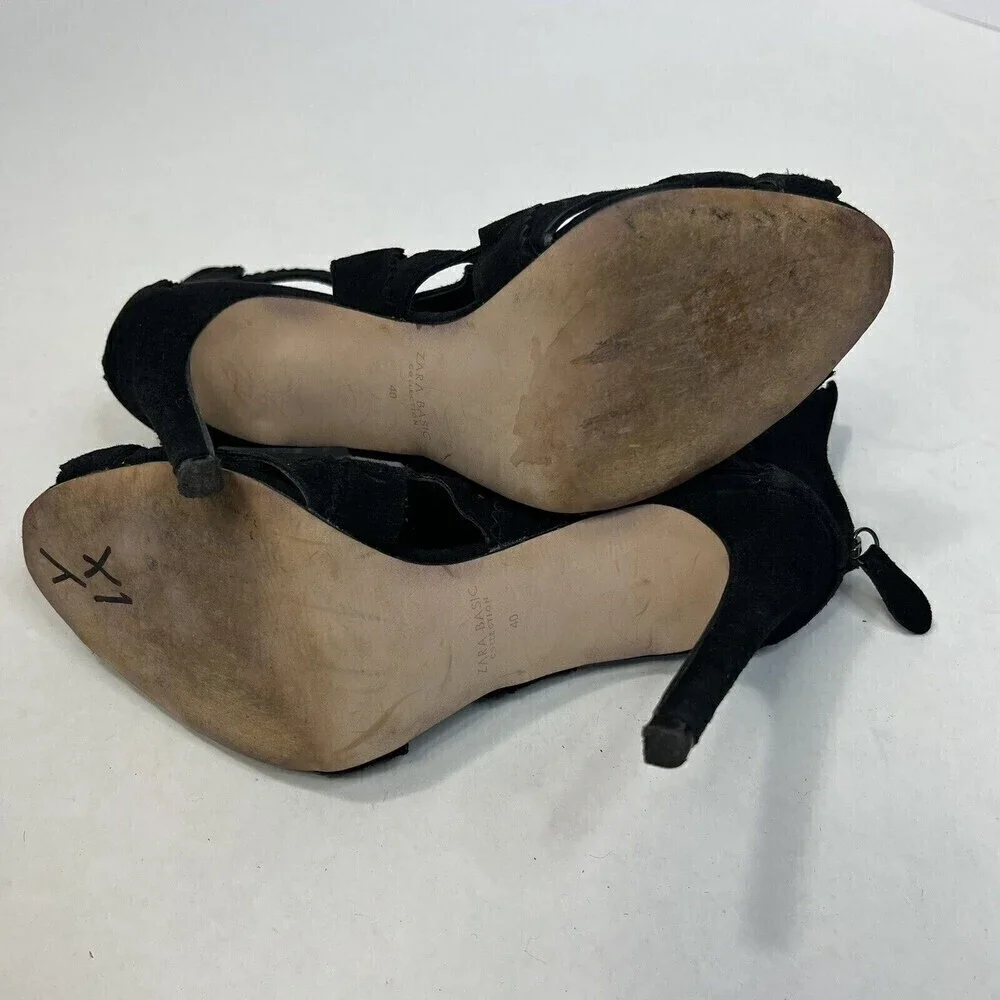 Zara Basic Collection Black Laser Cutout Peep Toe Stiletto High Heels Size 40 - Picture 9 of 11